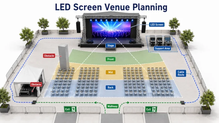 Diagram showing LED screen placement and audience sightlines