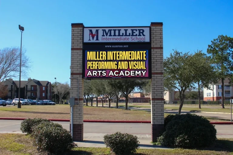 Outdoor LED sign installed in Texas in bright conditions.